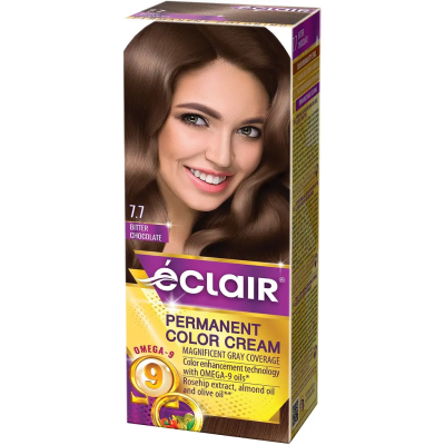 Стійка крем-фарба для волосся «ECLAIR» OMEGA-9 7.7 Гіркий шоколад